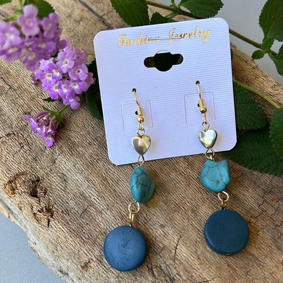 TURQUOISE AND SILVER HEART DROP EARRINGS  BNWT - Picture 1 of 4